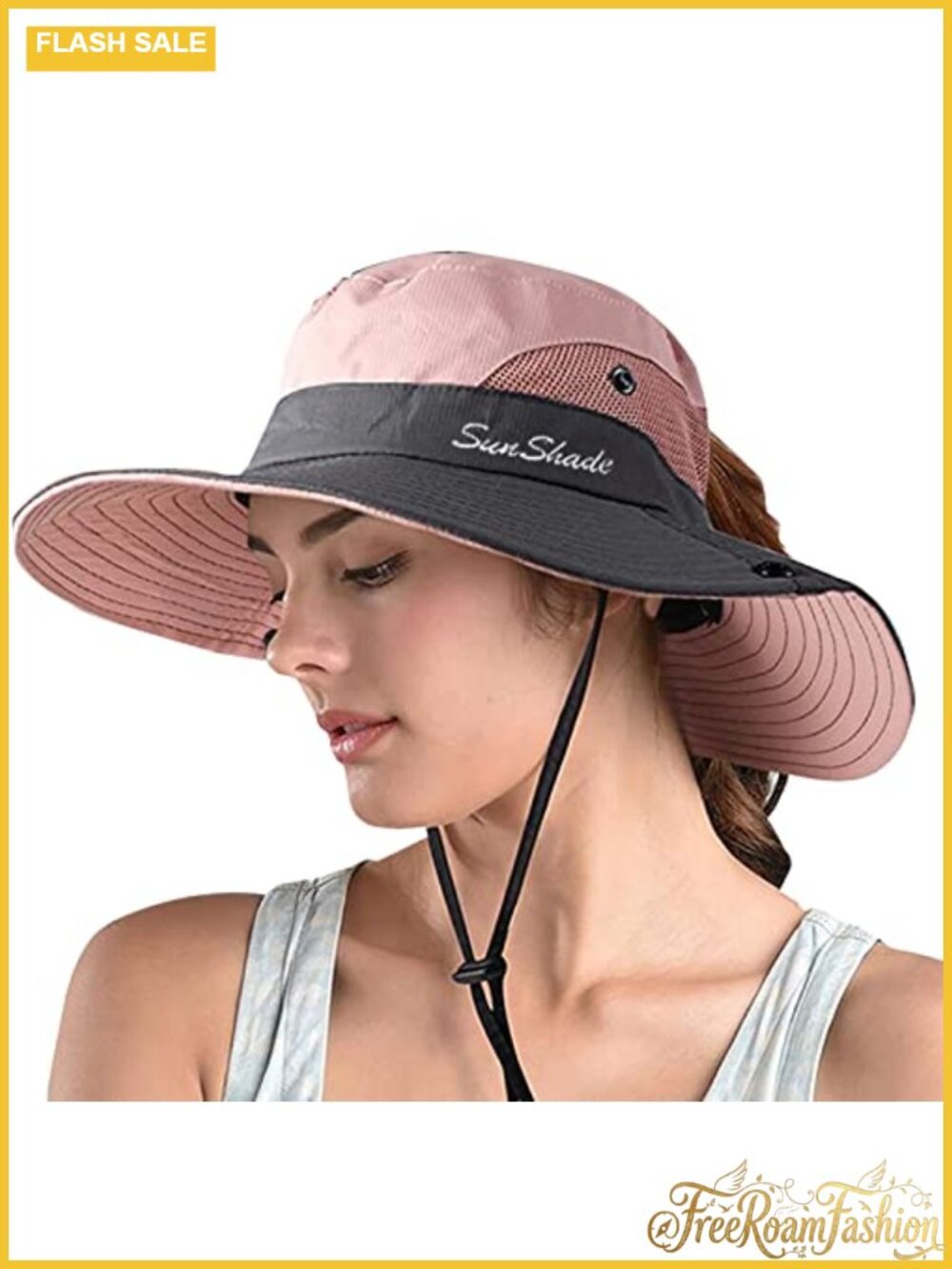 Womens Ponytail Sun Hat UPF 50 Wide Brim Bucket Safari Fishing Hat